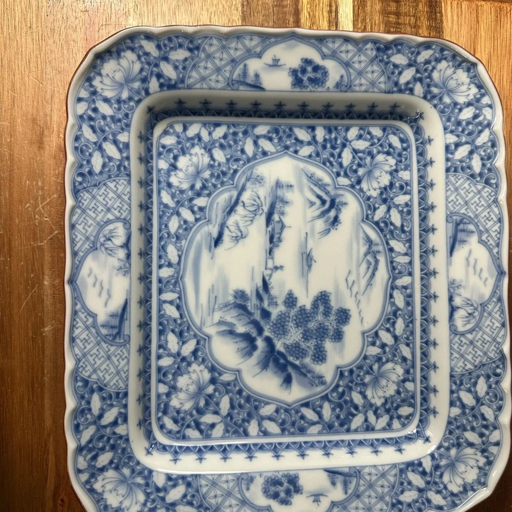 Antique Blue and White Scenic Porcelain Serving Platter - Picture 9 of 9